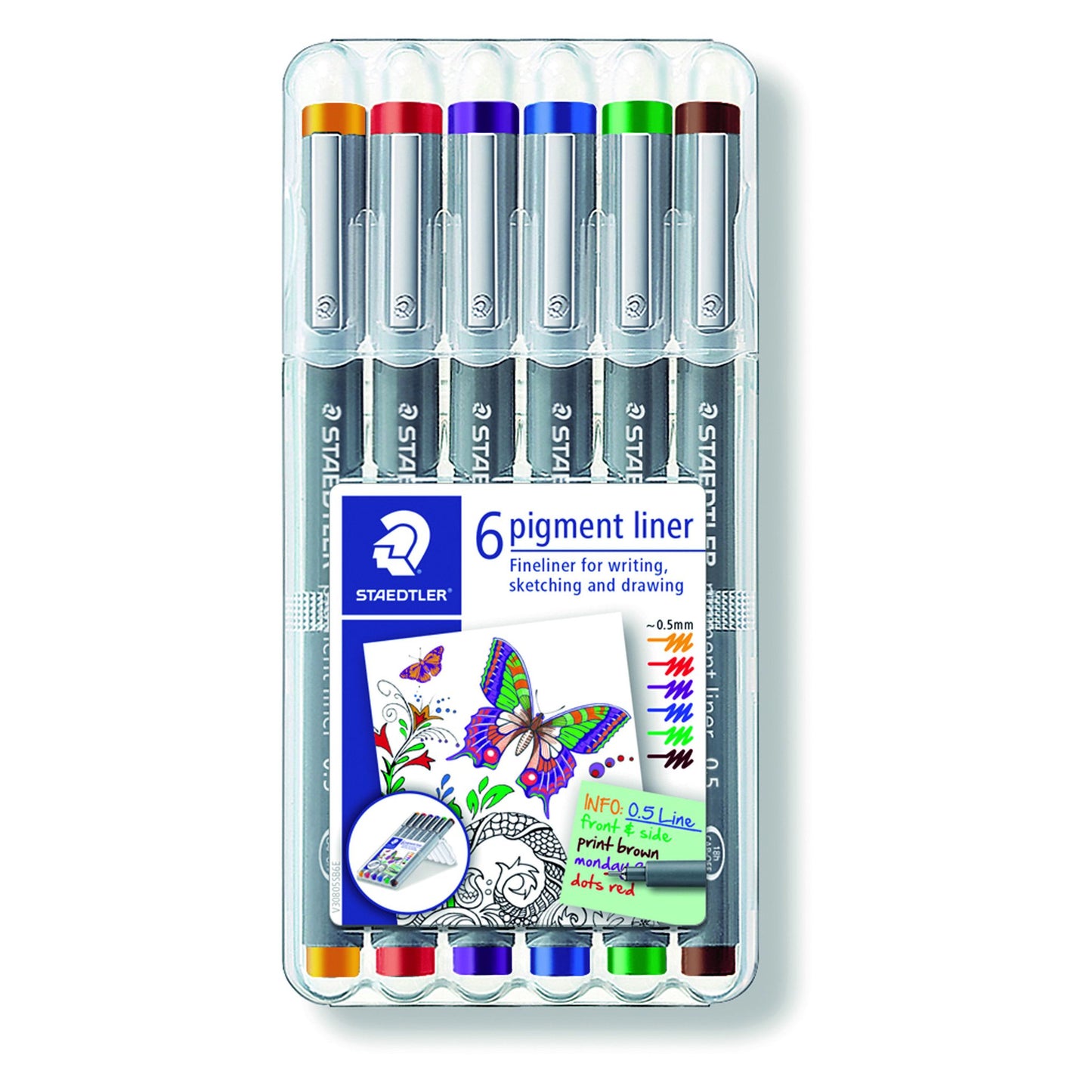 Staedtler - Fineliner Pigment 308 assortis 0.5mm lot de 6 assortis