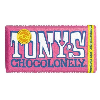 Tony's Chocolonely - Barre de sucre crépitant chocolat blanc framboise 180gr