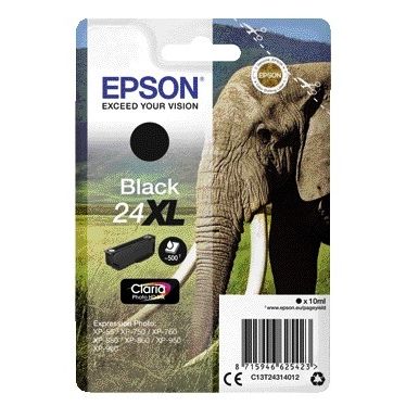 Epson -  Elephant Singlepack Black 24XL Claria Photo HD Ink