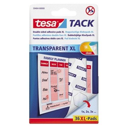 Tesa - Tampons adhésifs ® TACK double face transparent XL 36 pièces