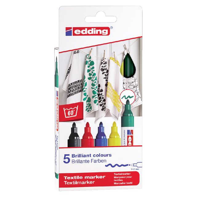 EDDING - Textile Pen 4500, Set von 5 Teilen in verschiedenen Grundfarben