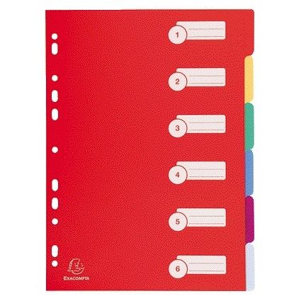 Exacompta - Tabs 225x297mm 11-Loch 6-teilig sortiert PP