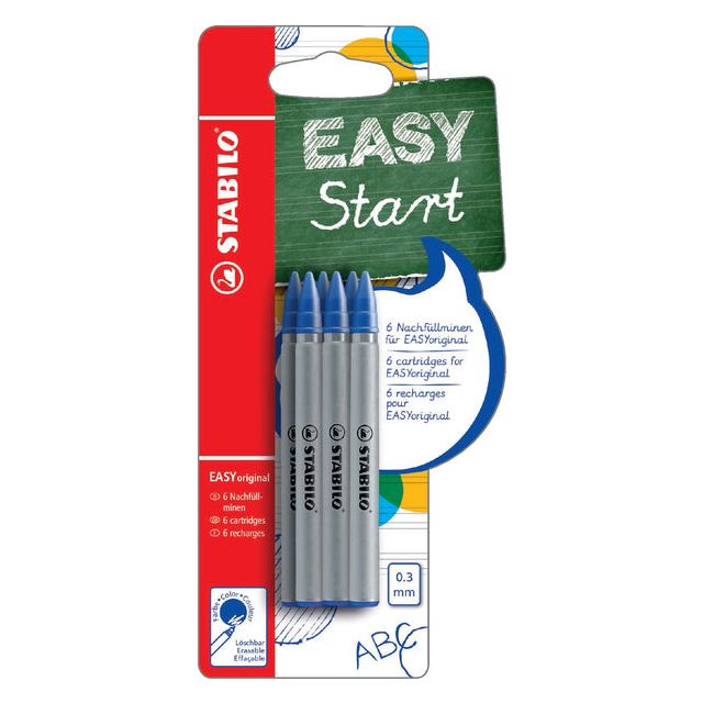 STABILO - EASYoriginal rollervulling, fijn, 0,3 mm, doosje van 6 stuks, blauw