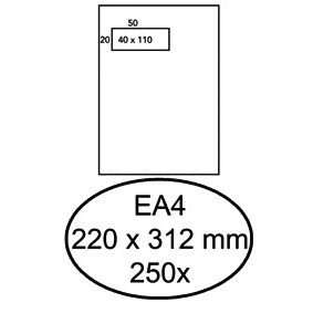 Hermes - Enveloppe acte EA4 220x312mm fenêtre gauche 4x11cm autocollante blanche boite de 250 pièces