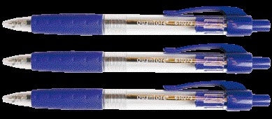 Quantore - Stylo à bille avec bouton poussoir avec grip en caoutchouc bleu | 12 pièces