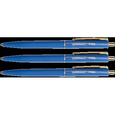Quantore - Bouton poussoir stylo à bille avec clip métal bleu moyen