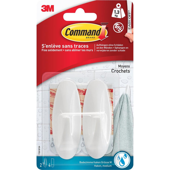 Command - Crochet en plastique ovale blanc avec bande de montage