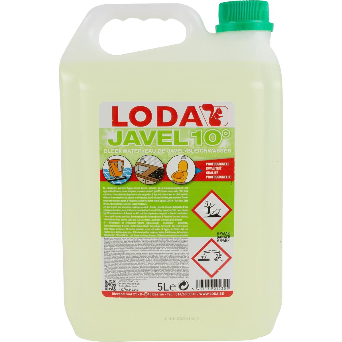 Loda - Eau de Javel Javel 10°, verte, bouteille 5 l