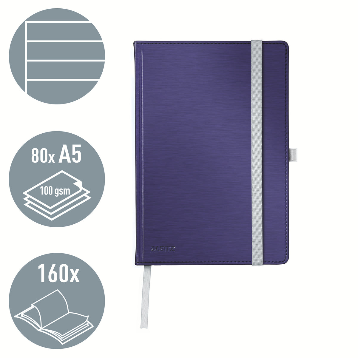 Leitz - Carnet style a5 ligne 160 pages bleu