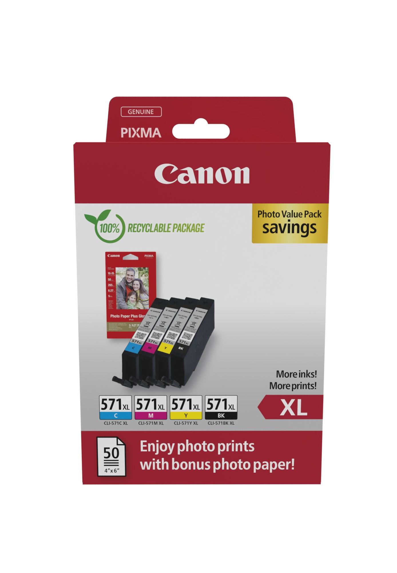 Canon - Foto-Vorteilspaket CLI-571XL, 375.895 Fotos, OEM 0332C006, 4 Farben