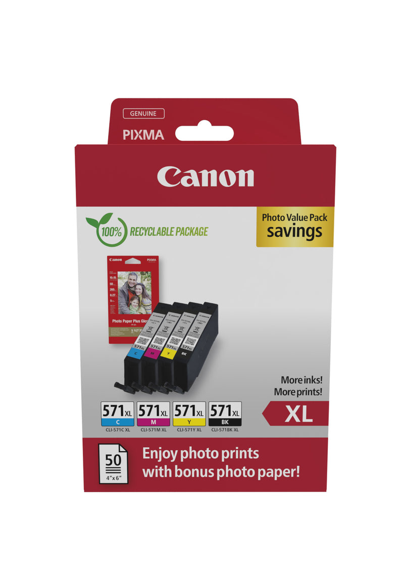 Canon - pack économique photo CLI-571XL, 375 895 photos, OEM 0332C006, 4 couleurs