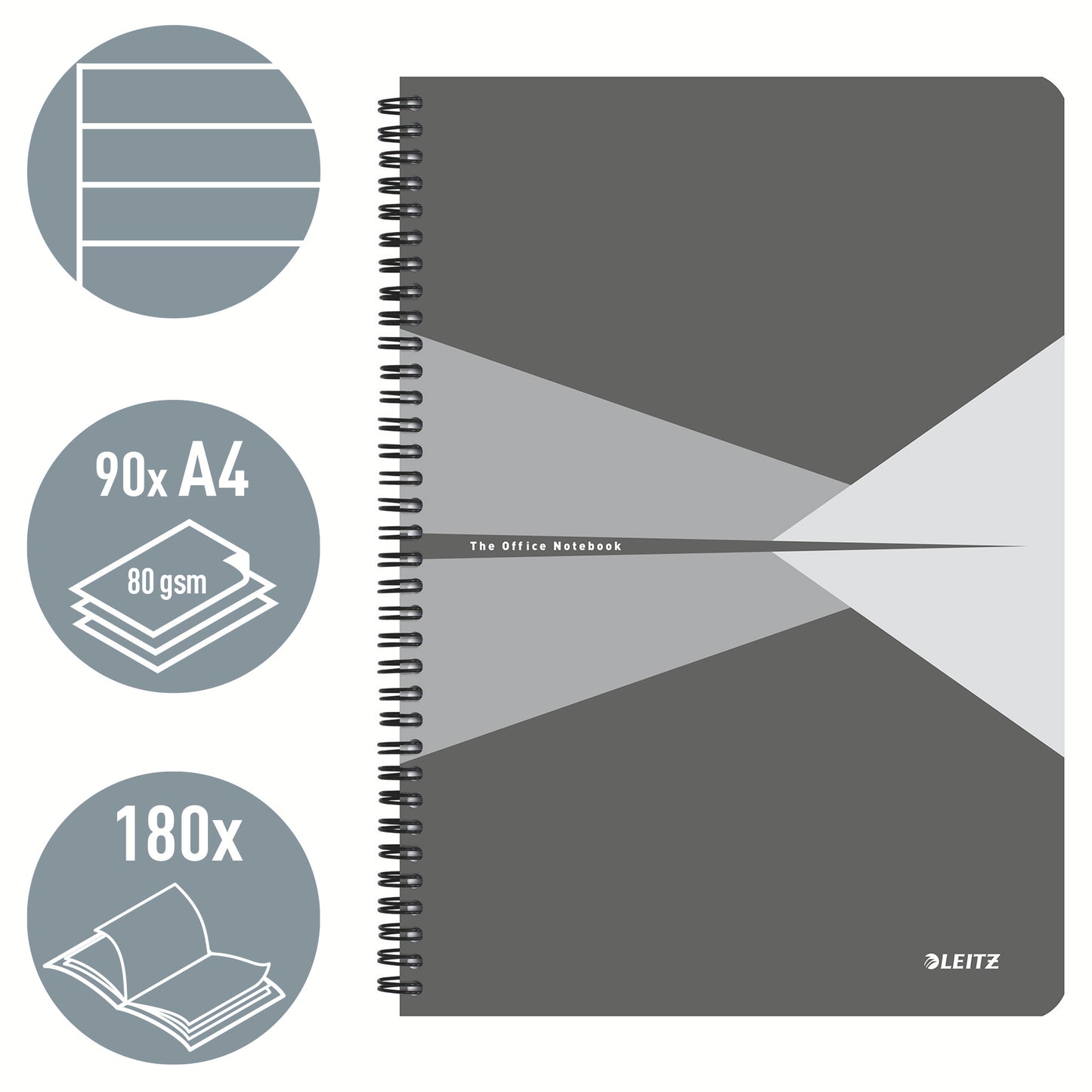Leitz -  44961085 schrijfblok schrift A4 90 vel Grijs, Licht Grijs