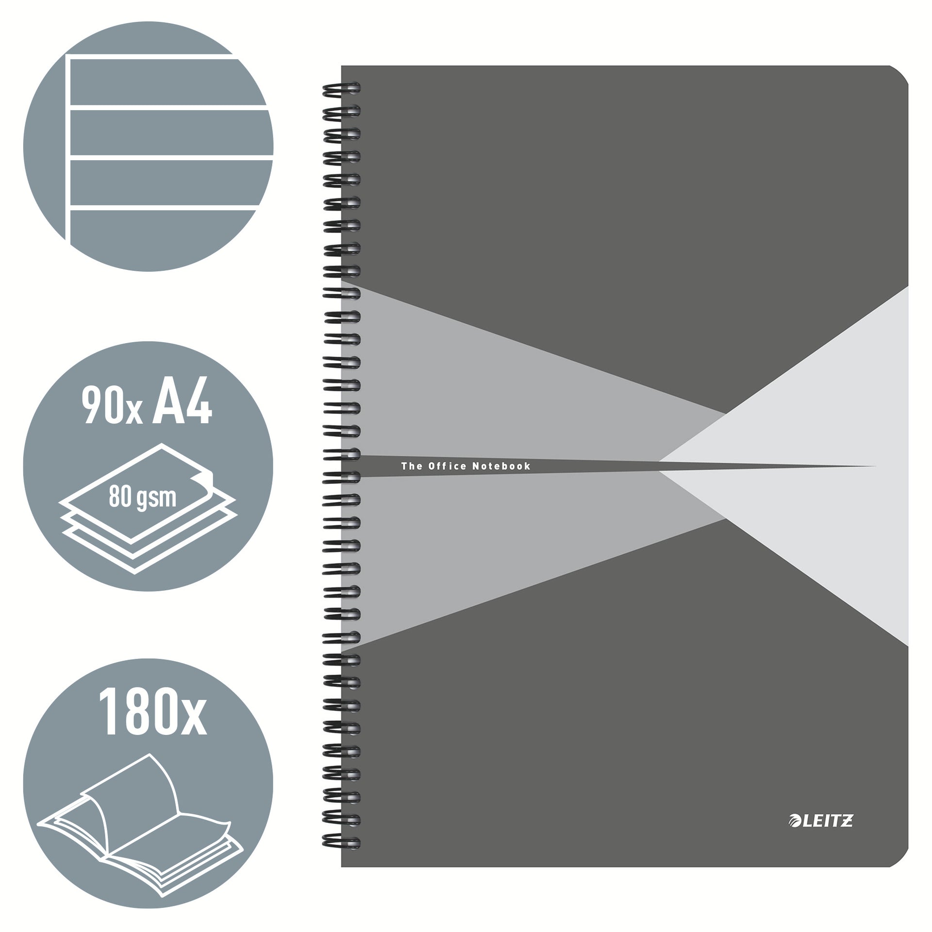 Leitz - carnet, ft A4, couverture en PP, ligné, gris