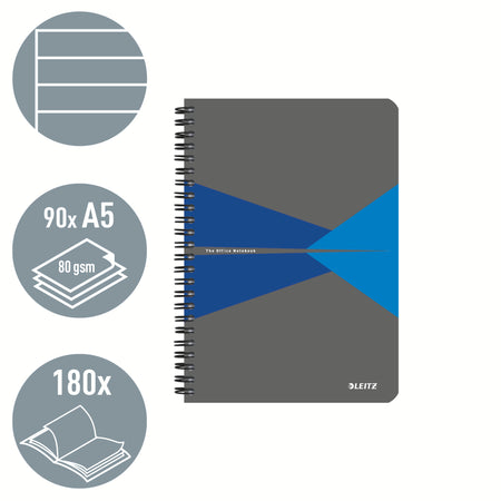 Leitz - Carnet de bureau a5 ligne 180 pages pages grises