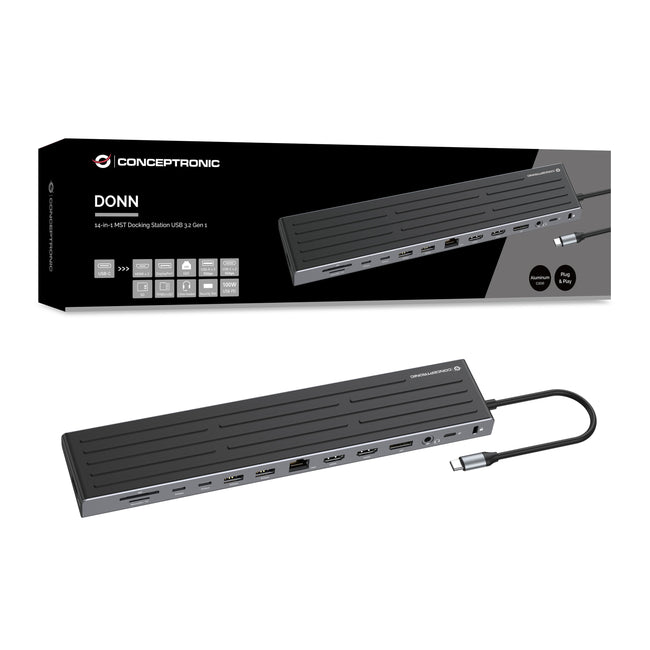 CONCEPTRONIC -   DONN32B laptop dock poortreplicator Bedraad USB 3.2 Gen 1 (3.1 Gen 1) Type-C Grijs, Zilver