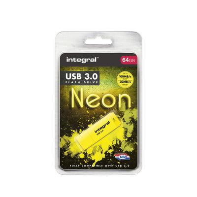 Integral - Clé USB 3.0 64 Go jaune fluo