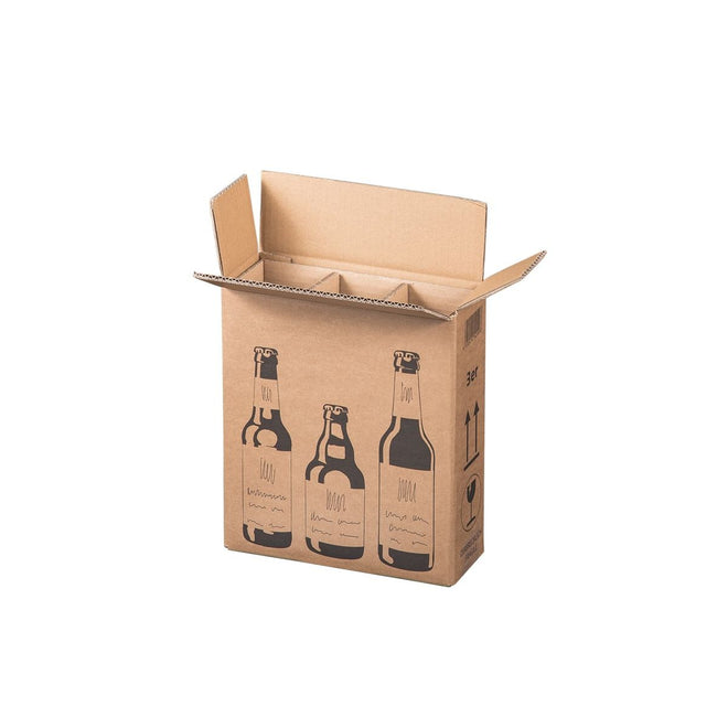 Klika - Carton d'expédition pour 3 bouteilles de bière 255 x 88 x 288 mm | 5 pièces