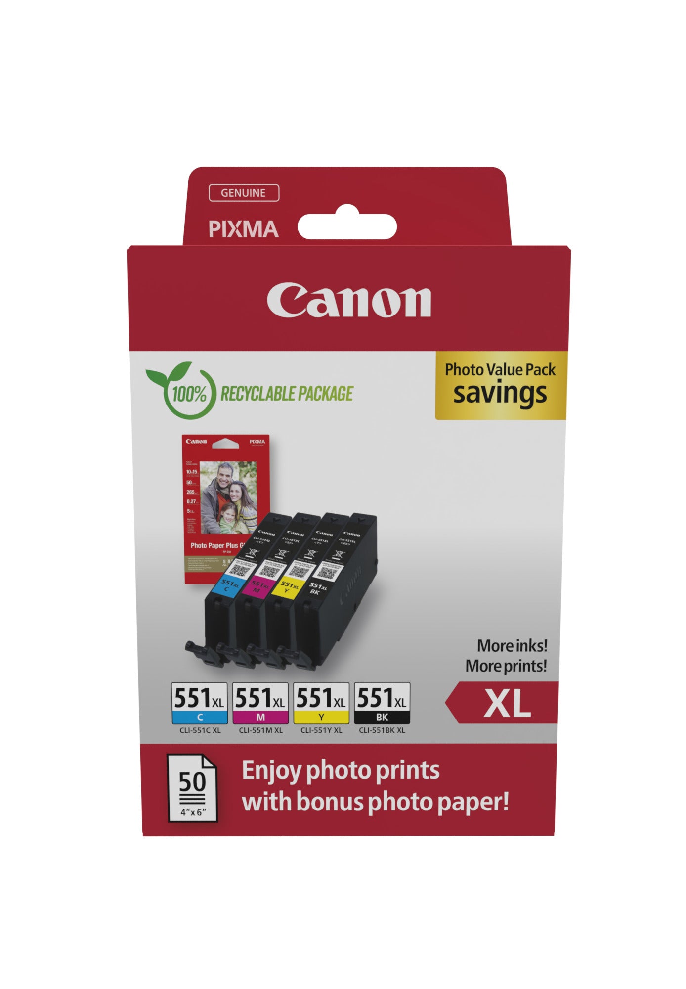 Canon - Foto-Vorteilspaket CLI-551XL, 660 Seiten, OEM 6443B008, 4 Farben