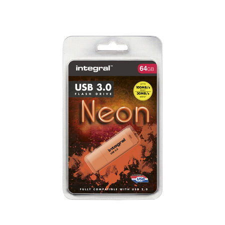 Integral -  INFD64GBNEONOR3.0 USB flash drive 64 GB USB Type-A 3.2 Gen 1 (3.1 Gen 1) Oranje