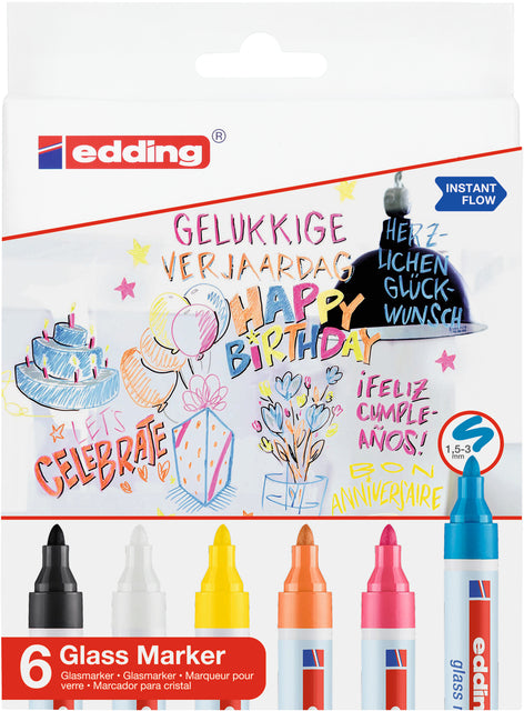 Edding - Felt -Tip Edding 95 Glassboard Assorti incl blanc et noir | 6 pièces