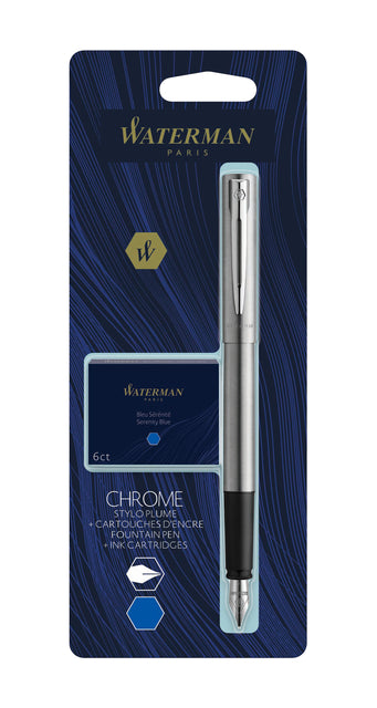 Waterman - Fountain Pen Allure Chrom Fine Point, einschließlich 6 Tintenmuster, auf Blasen