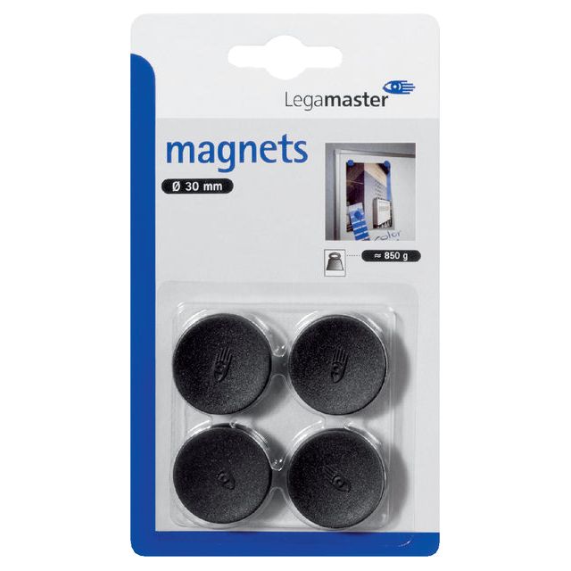 Legamaster - aimant 30 mm 850gr noir 4 pièces | 10 pièces