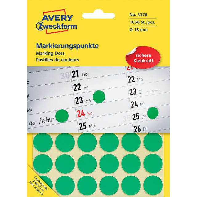 Avery Zweckform - Runde Etiketten Durchmesser 18 mm, grün, 1.056 Stücke