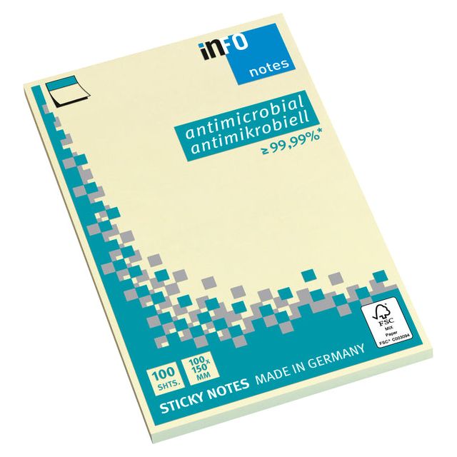 Notes d'informations - Mémoblok Notes d'informations Antimicrobieel 100x150 mm jaune | Ompoot A 12 Schrive x 100 Hell | 12 pièces