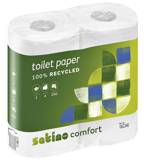 Satino par wepa - Papier de toilette Confort de satino 2 -laags 200vel blanc 4 rouleaux | 12 pièces