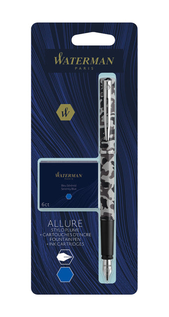 Waterman - Fountain Stift Allure Tarnung fein + Tintenmuster blau