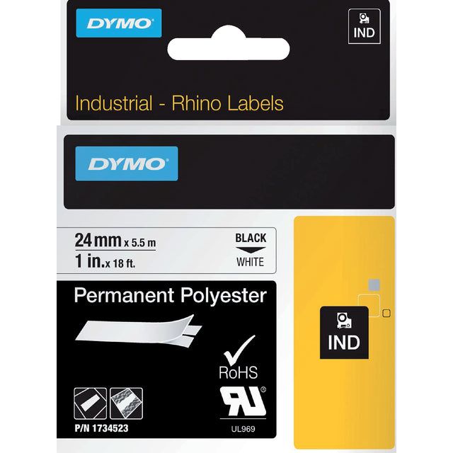 Dymo - Labe Rhino 1734523 Polyester 24 mmx5,5 m noir sur w