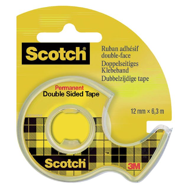 Scotch - Double face E 12,7 mm x 6,3 m, distributeur + rouleau