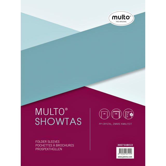 Multo - geperforeerde showtas ft A4, 23-gaatsperforatie, glashelder, pak van 10 stuks