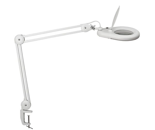 Maul - Viso -Loeplamp, LED, mit Tischklemme 6,3 cm, Armlänge 2x31 cm, 3 Dioptrielens, Opp 144cm2, Weiß