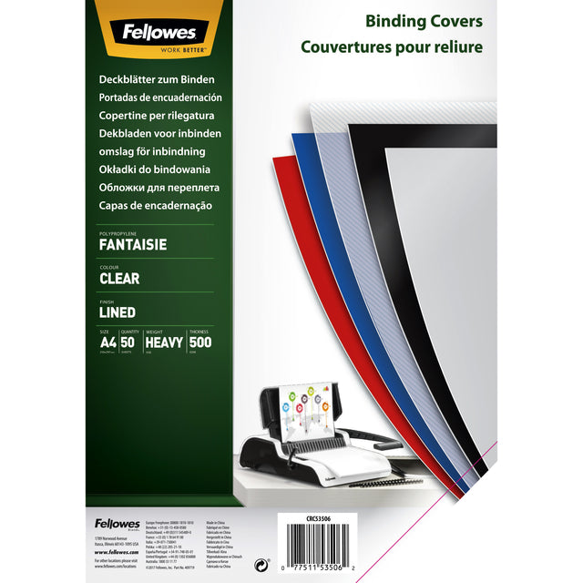 Fellowes - Deckblatt A4 PP 500micron Transparente Linien 50 Teile