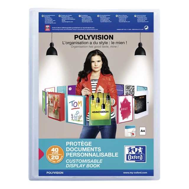 Oxford - Oxford PolyVision Personnalisable Présentation Album, Format A4, de PP, 20 sacs, transparent