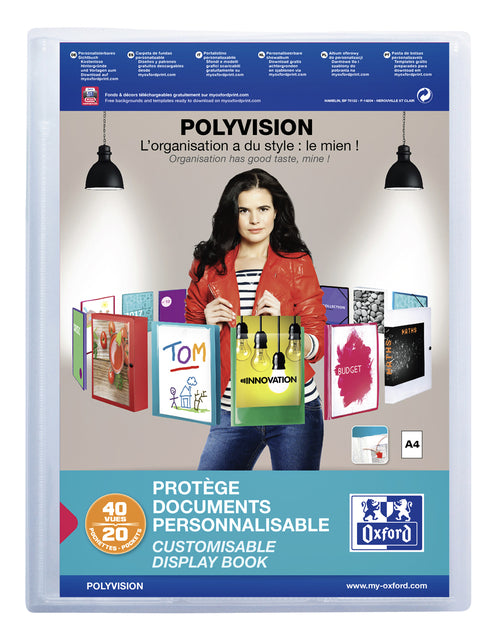 Oxford - Oxford PolyVision Personnalisable Présentation Album, Format A4, de PP, 20 sacs, transparent