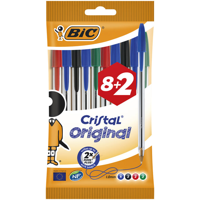 BIC - Bälle Cristal Assorti mittlerer Beutel von 8+2 kostenlos