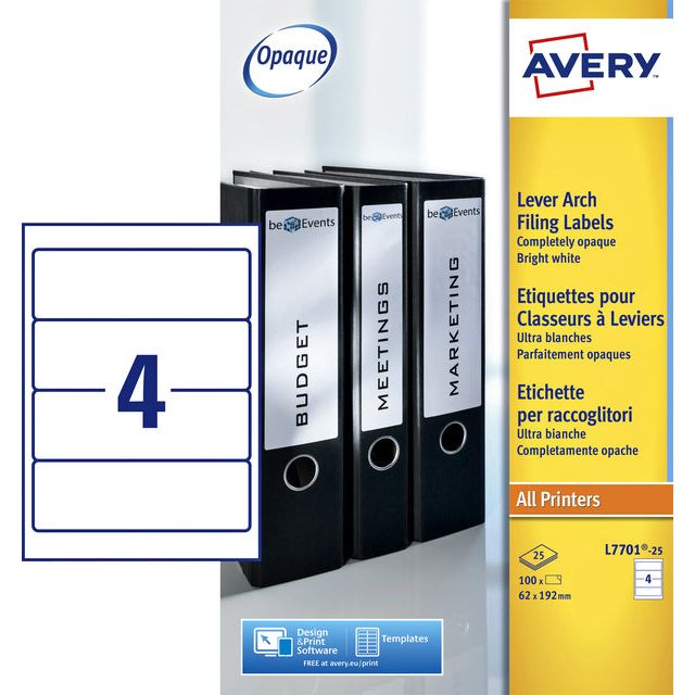 Avery - Rugetiket avery breed 62x192mm zelfklevend wit | 5 stuks