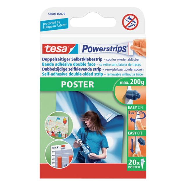 TESA - Affiche Powerstrip à double face 20 pièces Blister | 15 pièces