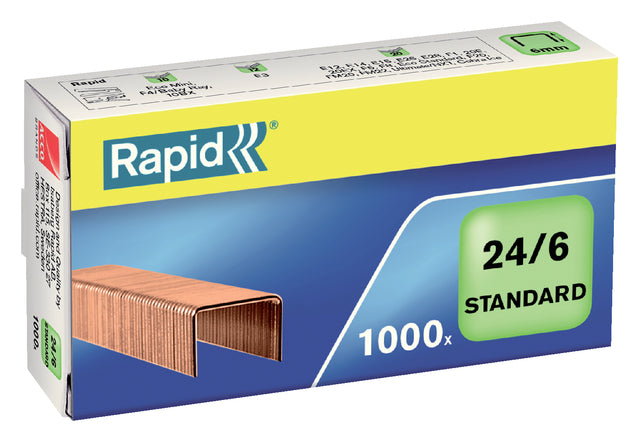 Rapid - Staples 24/6 Kupferbeschichtungsstandard 1000 Stücke | 20 Stücke