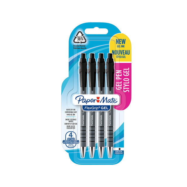 Paper Mate - balpen Flexgrip Gel, blister van 4 stuks, zwart