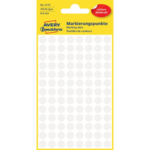 Avery Zweckform - Etiket az 3175 rond 8mm wit 416 stuks