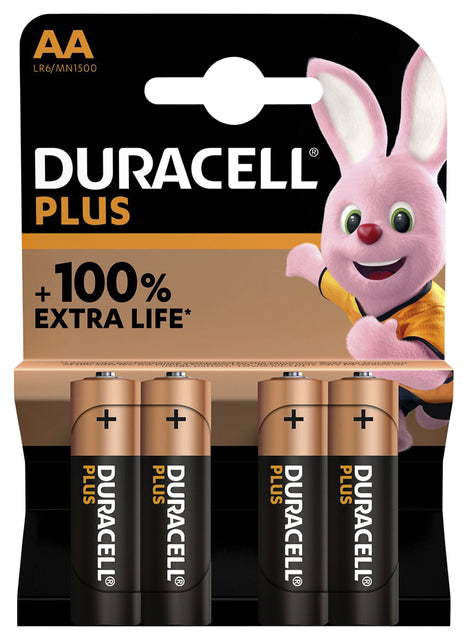 Duracell - Batterie plus 100% AA, cloque de 4 pièces