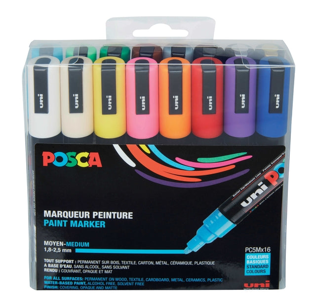 Posca - paintmarker PC-5M, etui met 16 stuks in geassorteerde kleuren