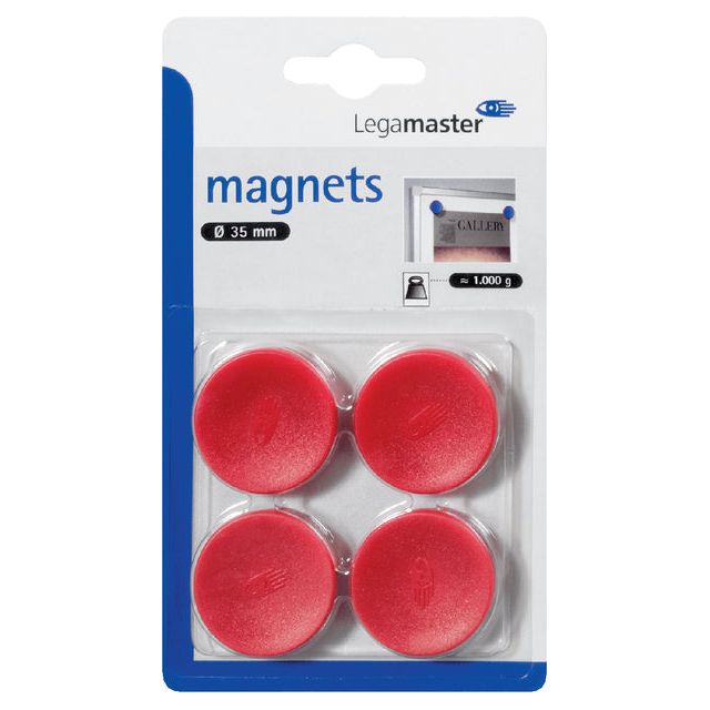 Legamaster - Magnet Legamaster 35 mm 1000gr rouge | Blister un 4 pièces | 10 morceaux