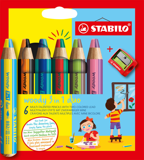 Stabilo - Crayons de couleur boisé 882 penny 6 pièces + crayon Sharper | 5 pièces