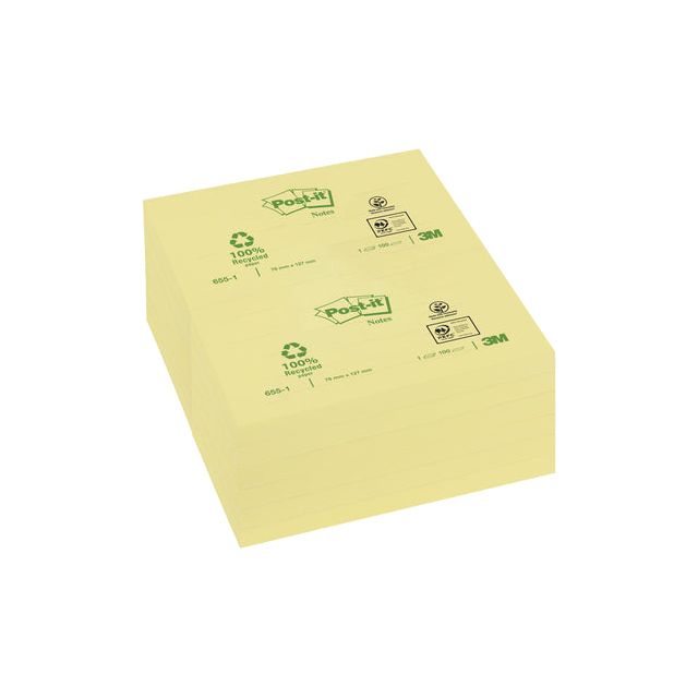 Post-it-Memolok 3M Post-It 655 76x127mm Recy Yellow | Pièce une feuille de 100 | 12 pièces