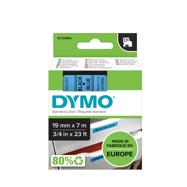 Dymo - Labele 45806 D1 720860 19mmx7m noir sur bleu | 5 pièces