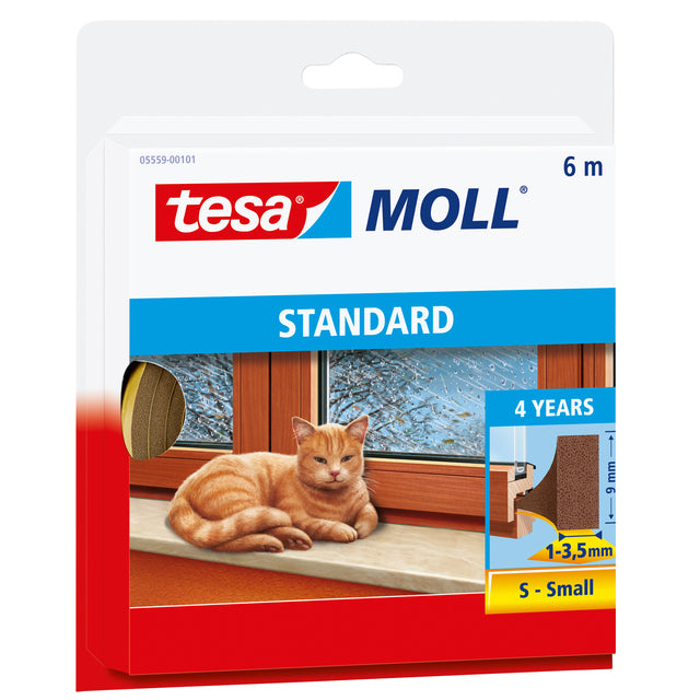 Tesa - Moll Standard tochtstrip I-profiel, 6 m, bruin